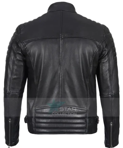 Black Cafe Racer Leather Jacket With Padded Shoulders