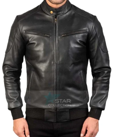 Black Leather Bomber Jacket