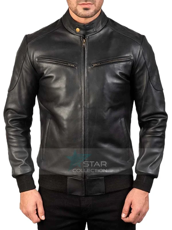 Black Leather Bomber Jacket