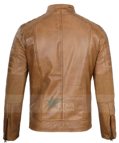 Brown Leather Cafe Racer Jacket