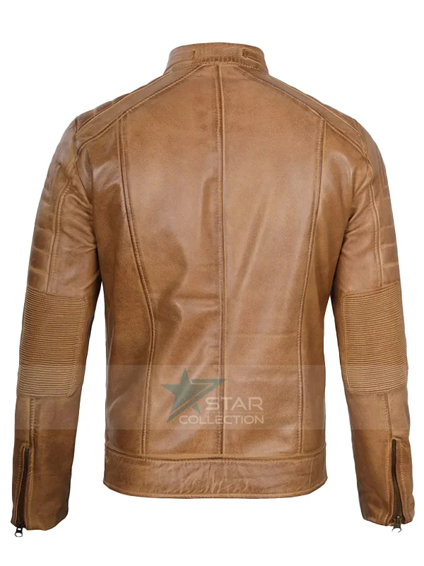 Brown Leather Cafe Racer Jacket