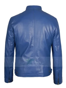 Cafe Racer Blue Leather Jacket