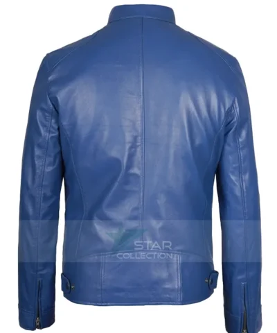 Cafe Racer Blue Leather Jacket