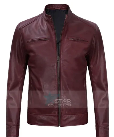 Dodge Mens Maroon Cafe Racer Jacket