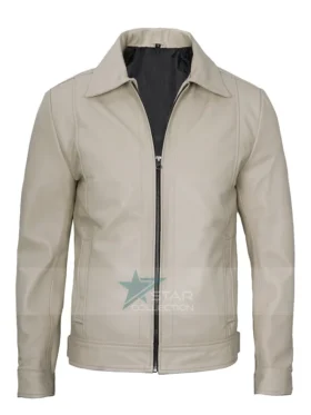 Men Beige Vintage Leather Jacket