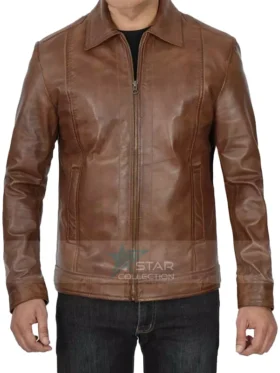 Men Chocolate Brown Leather Jacket