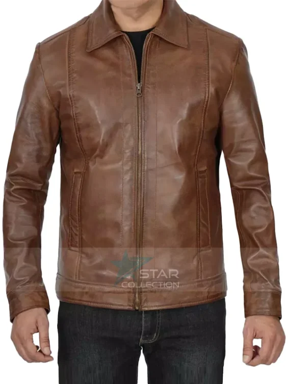 Men Chocolate Brown Leather Jacket