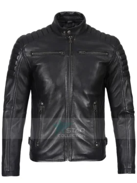 Mens Black Cafe Racer Leather Jacket