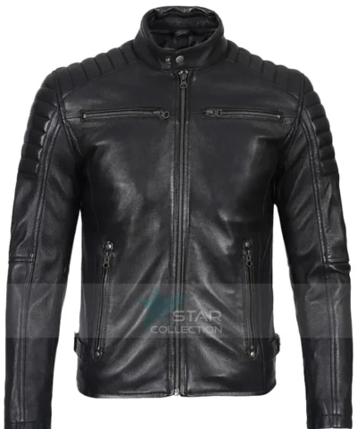 Mens Black Cafe Racer Leather Jacket