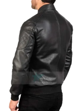 Mens Black Leather Bomber Jacket