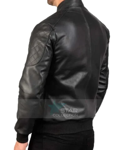 Mens Black Leather Bomber Jacket