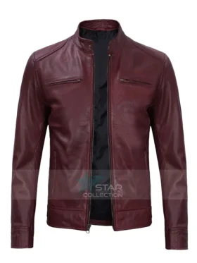 Mens Maroon Cafe Racer Jacket