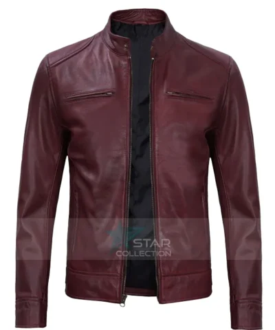 Mens Maroon Cafe Racer Jacket