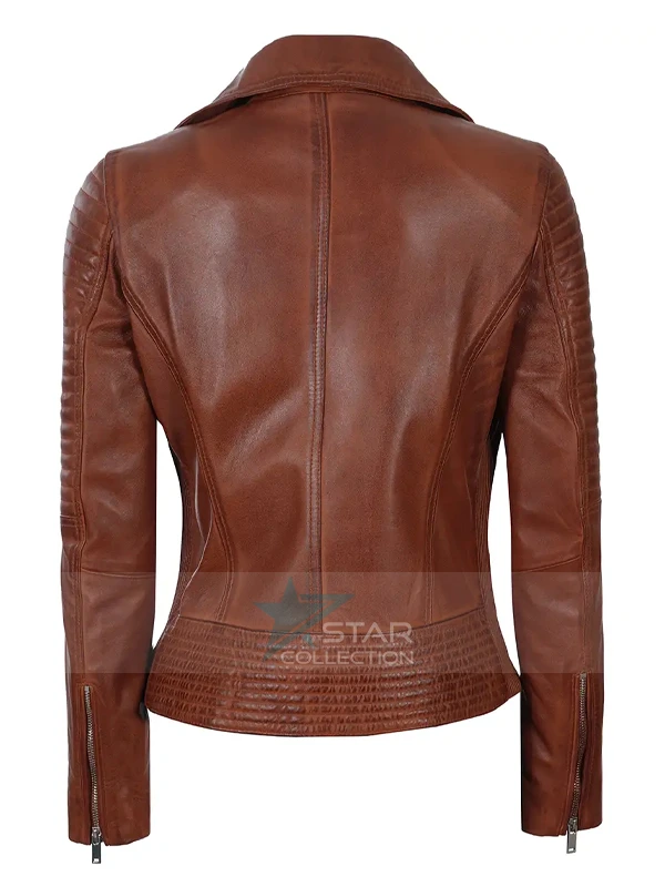 Motorcycle Brown Leather Jacket Womens