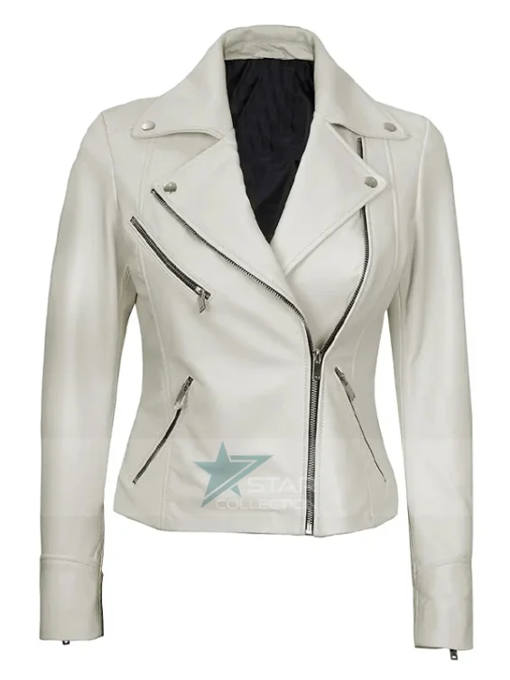 White Leather Biker Jacket Womens