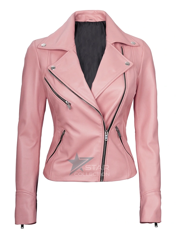 Women Pink Leather Jacket