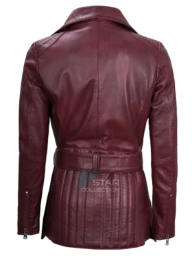 Womens Maroon Leather Biker Jacket