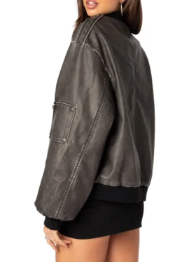 Faux Leather Bomber Jacket