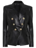 Kim Kardashian Inspired Double Breasted Black Leather Blazer