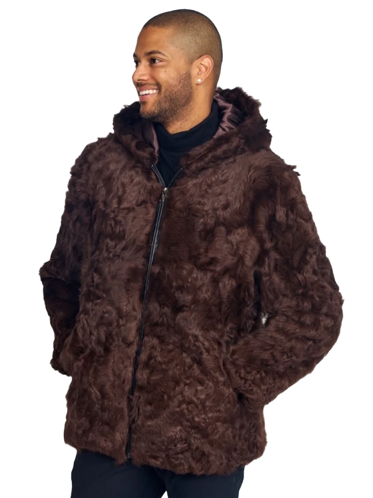 Mens Brown Shearling Wool Coat