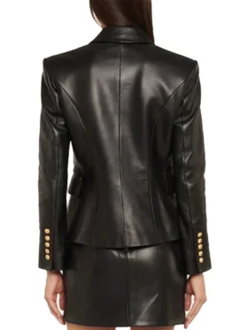 Women’s Double Breasted Black Leather Blazer