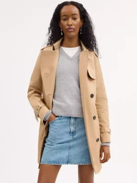 Womens Solid Mid Trench Coat